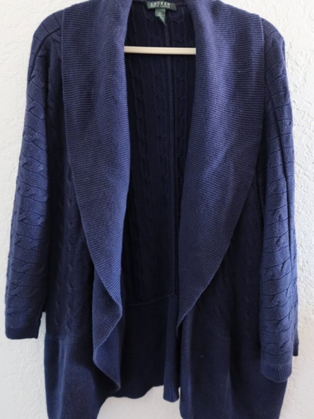 Ralph Lauren  Women's 3X Cable Knit Open front Cardigan Sweater Navy Preowned
